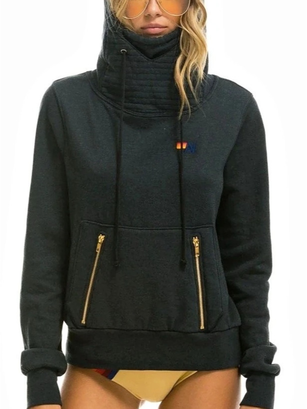 Aviator Nation Ninja Pullover Hoodie in navy/charcoal